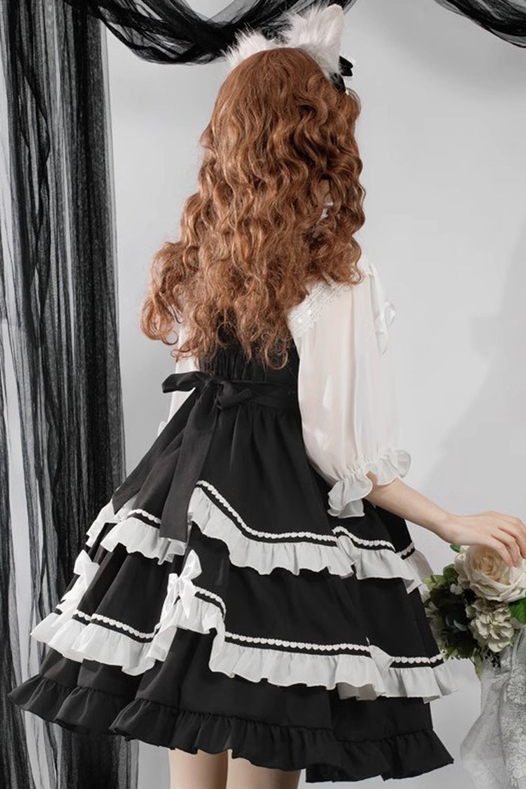 Black/White Bear Paw Print Ruffle Bowknot Sweet Princess Lolita Jsk Dress
