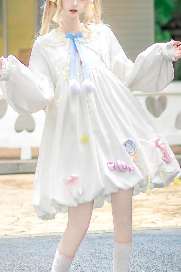 White Doll Collar Long Sleeves Candy Bowknot Sweet Lolita Dress