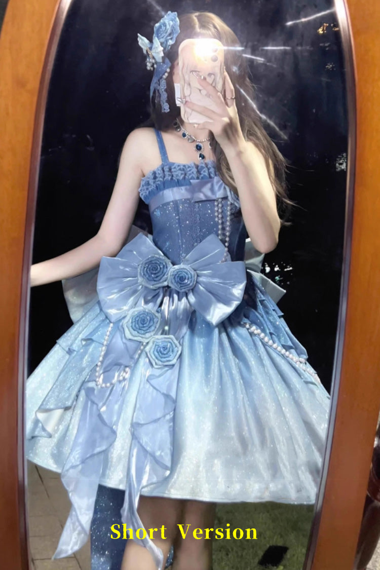 Bleu Capture Les Étoiles Hanayome Nœud Brillant Douce Princesse Lolita Jsk Robe Ensemble Complet 