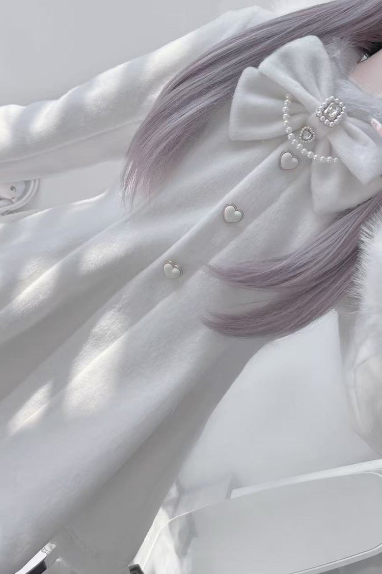 Ivory Long Sleeves Bowknot Rabbit Ears Detachable Hooded Japanese Jirai Kei Coat