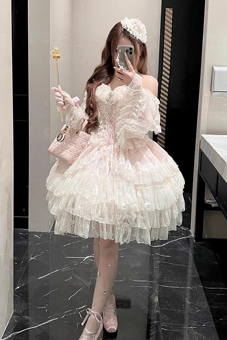 Princess Off Shoulder Multi-Layered Ruffle Bowknot Lace Sweet Elegant Lolita Strapless Dress