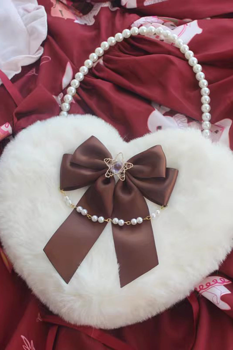 Sac à main Lolita doux avec nœud papillon en forme de cœur duveteux et perles, 17 couleurs 