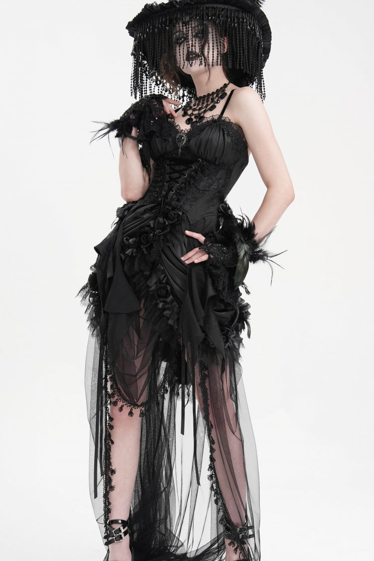 Black Lace Lace-Up Women's Gothic Overbust Corset