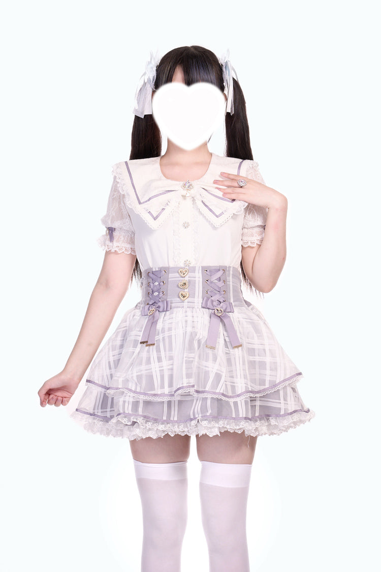 [Love Hanabi] Triple-Layered Bowknot Lace-Up Organza Sweet Jirai Kei Japanese Skirt 3 Colors