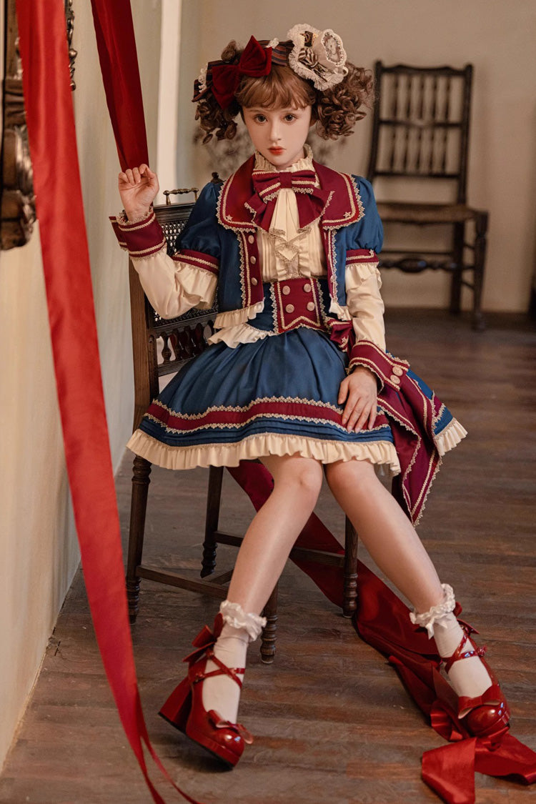 Red/White/Blue Star Idol Round Collar Ruffle Bowknot Sweet Princess Lolita Skirt Full Set