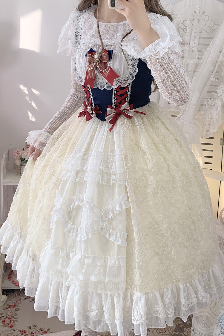 Snow White Ruffle Bowknot Lace Sweet Lolita Jsk Dress 2 Version