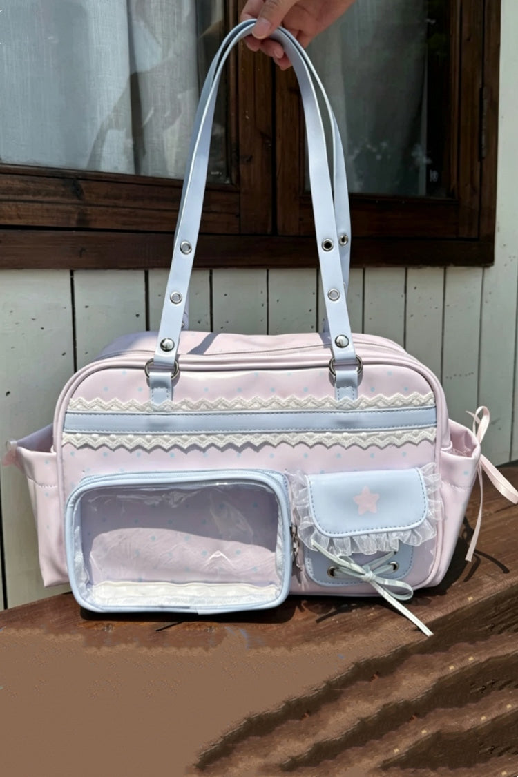 Polka Dot Ruffle Trim Lace-Up Large Capacity Sweet Lolita Ita Bag Handbag Shoulder Bag