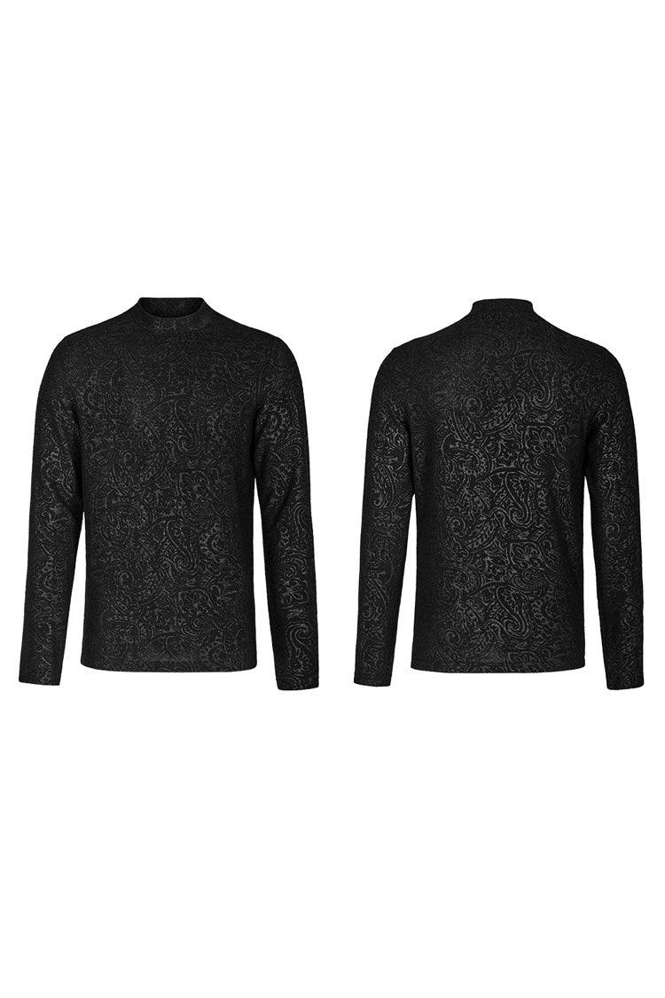 Black Long Sleeves Print Slim Men's Gothic Blouse