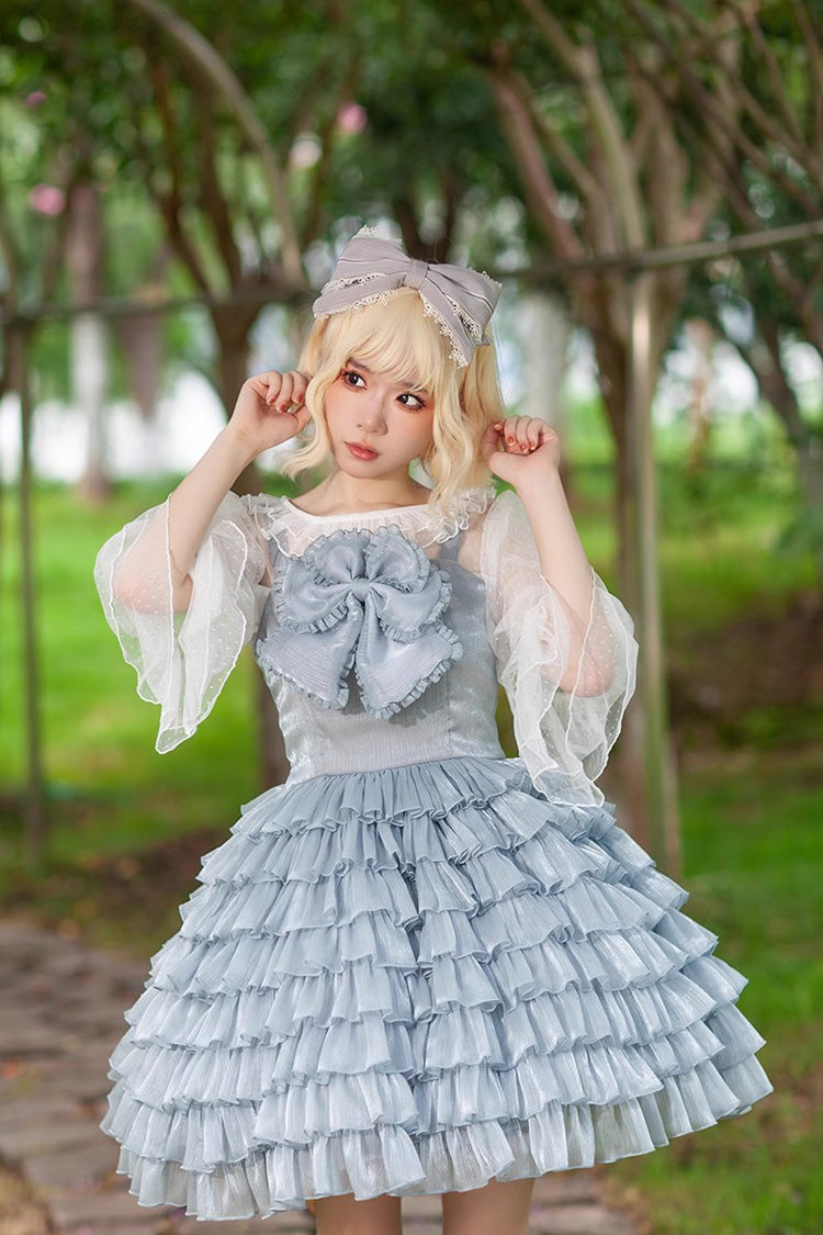 Multi-layer Plaid Print Ruffle Bowknot Sweet Lolita Tiered Dress 3 Colors