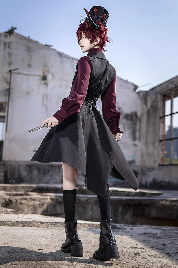 Red Lapel Collar Long Sleeves Embroidery Slim Gothic Vintage Prince Ouji Lolita Blouse