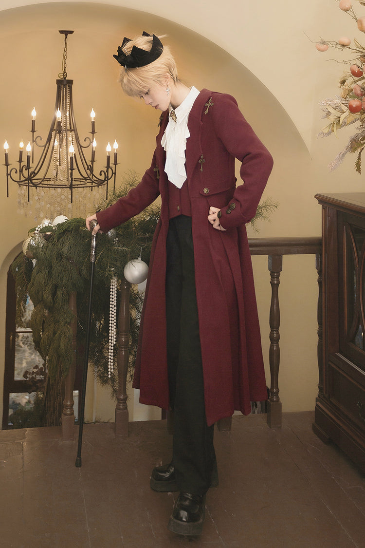 Red [The Legend of Dracula] Bat Collar Long Sleeves Prince Handsome Ouji Lolita Coat