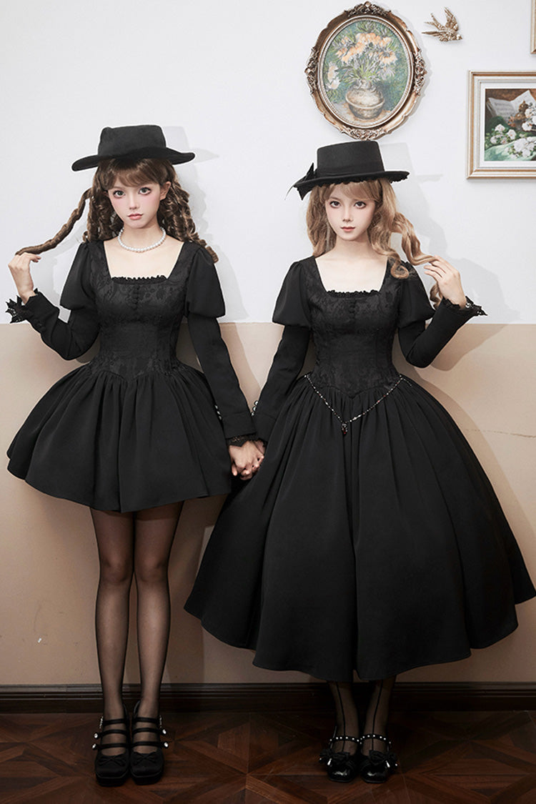 Black [Old Testament] Short Sleeves Ruffle Embroidery Bowknot Lace-Up Gothic Lolita Dress 2 Versions