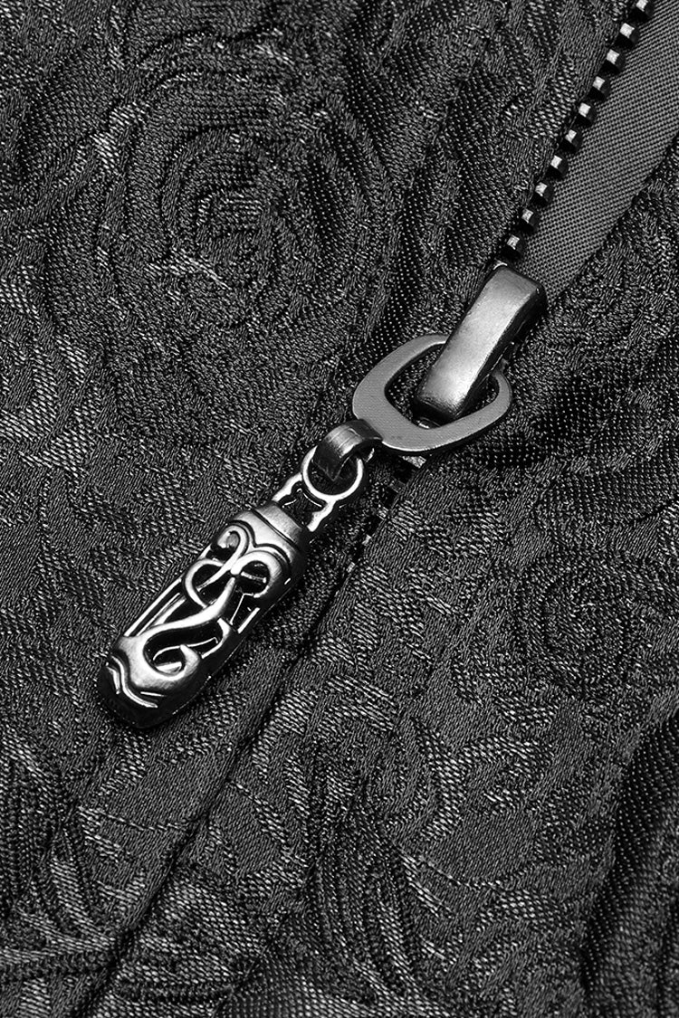 Black Long Sleeves Jacquard Lace-Up Slim Men's Gothic Long Coat