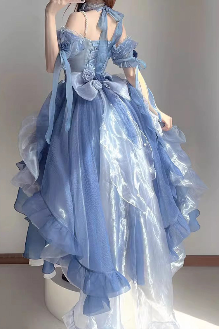 Blue Short Sleeves Hanayome Bowknot Sweet Elegant Princess Lolita Dress