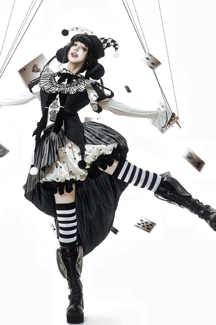 Black [Weird Toy Box] Circus Clown Halloween Print Ruffle Embroidery Asymmetric Gothic Ouji Lolita Full Set
