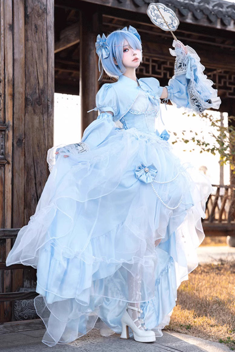 Blue Sleeveless Ruffle Hanayome Bowknot Lace Sweet Plus Size Lolita Jsk Dress 2 Versions