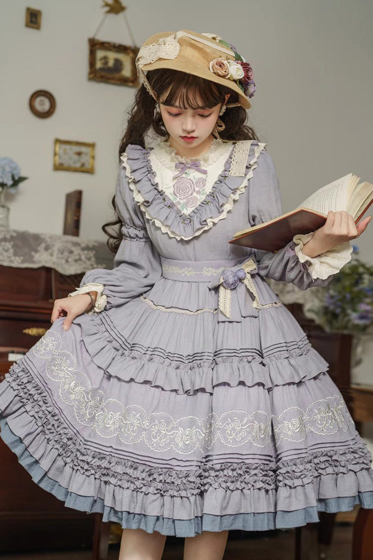 Thorn Rose Long Sleeves Ruffle Bowknot Sweet Princess Lolita Dress 2 Colors