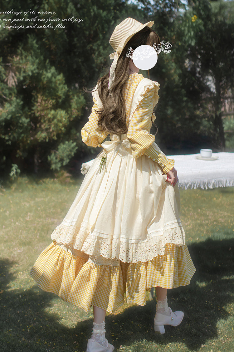 Yellow Long Sleeves Print Ruffle Lace-Up Sweet Elegant Lolita Dress