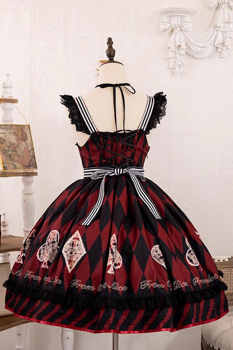 Black/Red Heart Print Bowknot Sweet Princess Alice Lolita Jsk Dress
