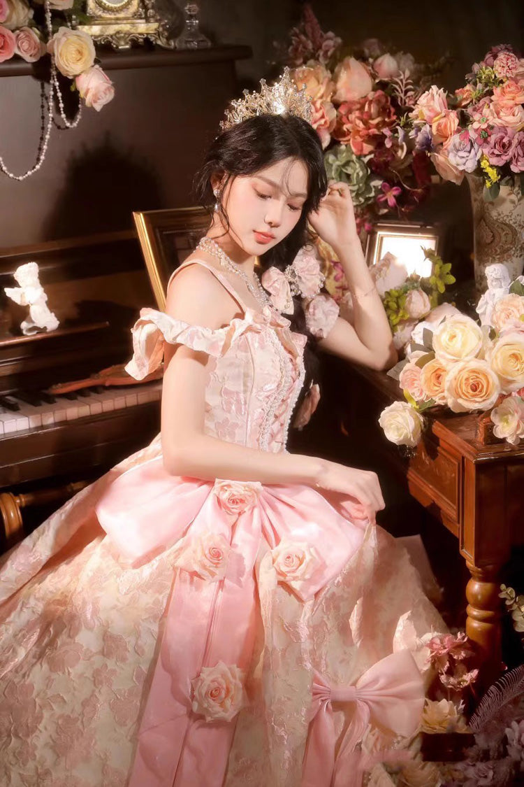Off Shoulder Print Hanayome Embroidery Bowknot Sweet Princess Lolita Dress 2 Colors