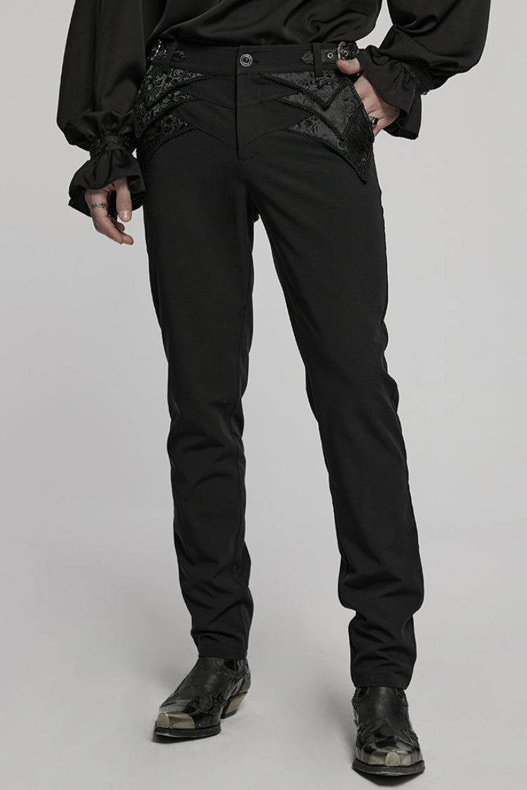 Black Jacquard Buckle Men's Punk Pants