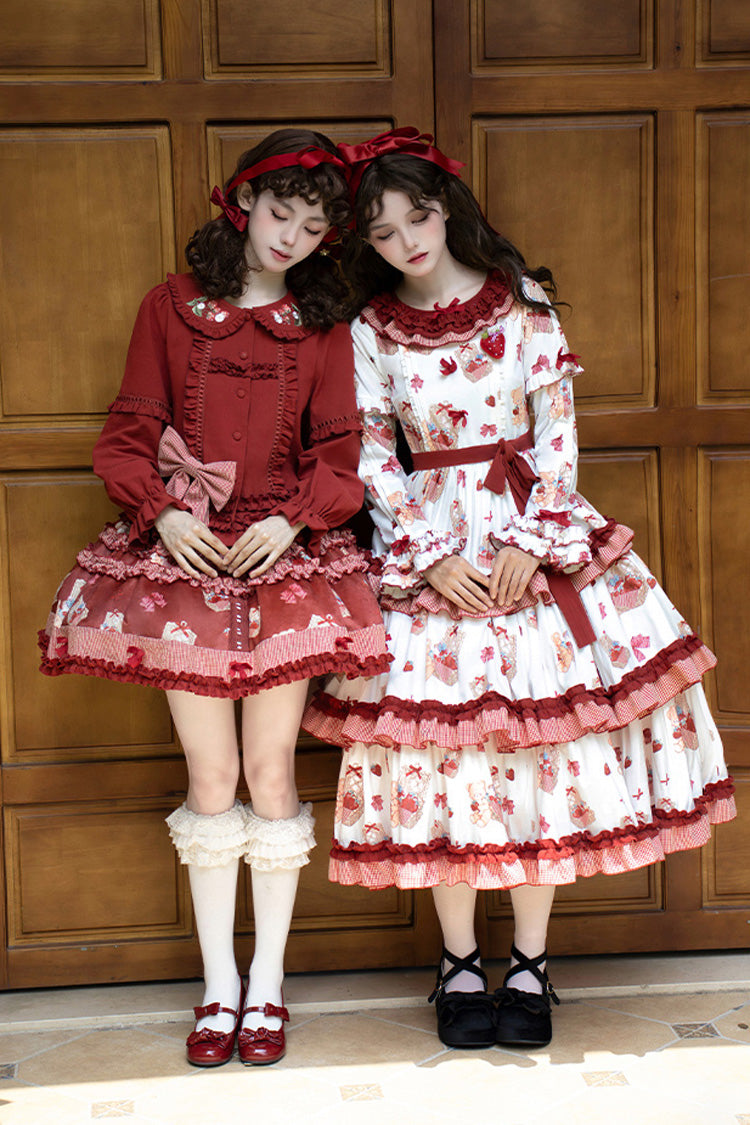 レッド [ベルストロベリーファーム] プリントフリル刺繍スウィートロリータスカート