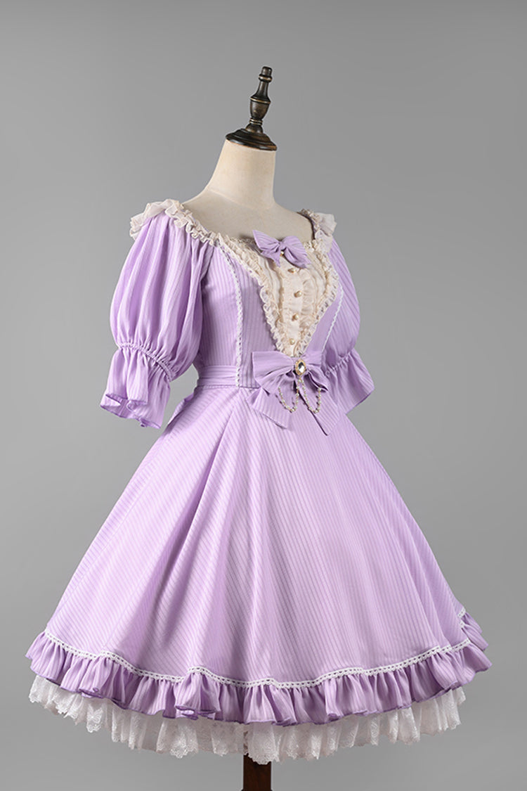 Midsummer Galaxy Solid Color Short Sleeves Ruffle Bowknot Sweet Lolita OP Dress