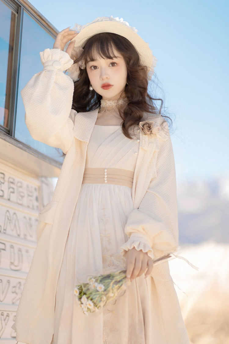 白い中国風のブロンズ花刺繍甘いロリータ Jsk ドレス