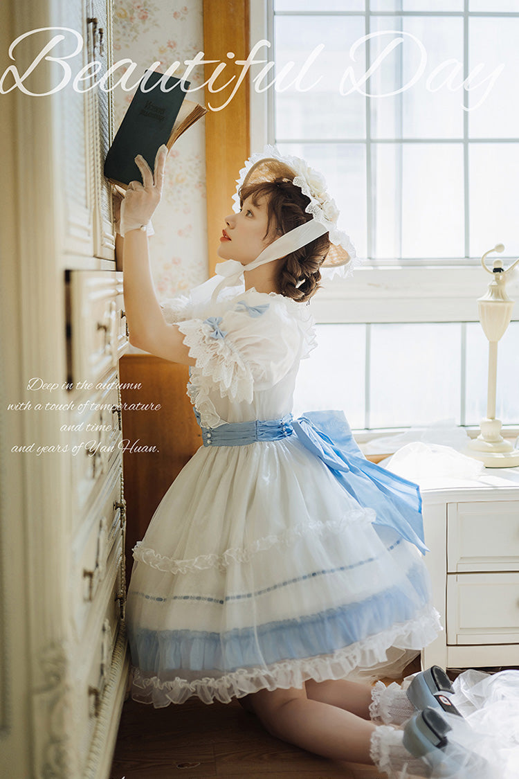 [Moonlight Sonata] Short Sleeves Ruffle Bowknot Lace Sweet Lolita Dress 4 Colors