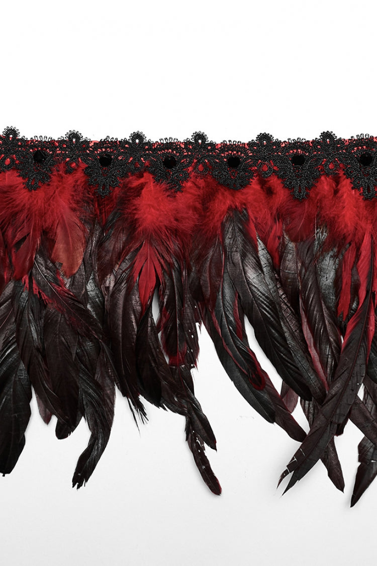 Black/Red Faux Feather Women's Gothic Shoulder Harness