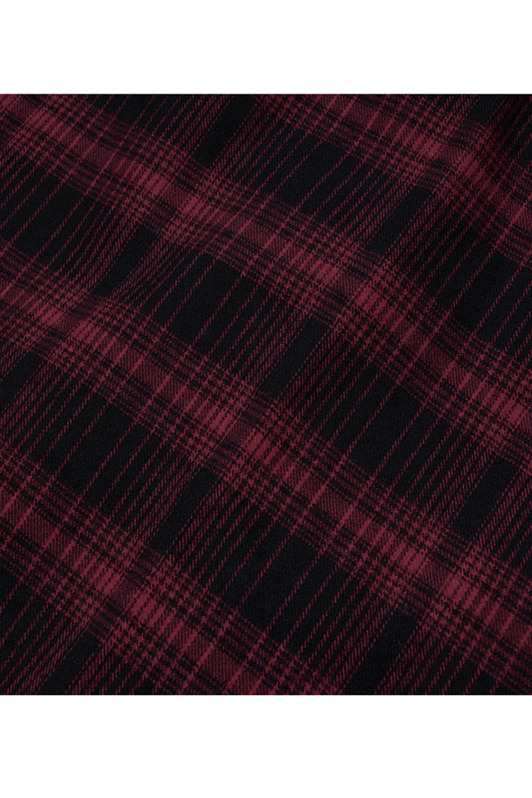 Red Chiffon Plaid Large-Hole Mesh Stitching V-Word Segmentation Design Sun-Hem Women's Punk Skirt