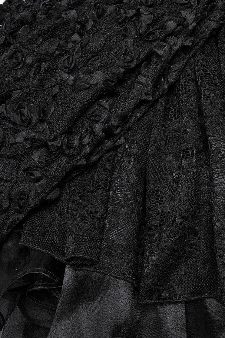 Black Square Collar Short Puff Sleeves Multi-Layered Women's Gothic Lolita High/Low Prom Dress