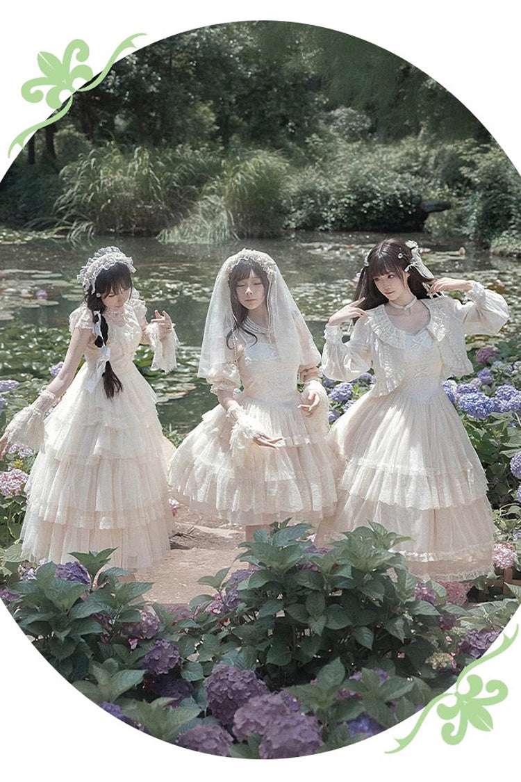 Ivory Tower Multi-layer Ruffle Embroidery Flying Sleeves Sweet Elegant Lolita OP Dress