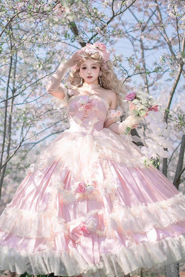 Pink [Love and Roses] Ruffle Hanayome Bowknot Lace Sweet Princess Lolita Jsk Dress
