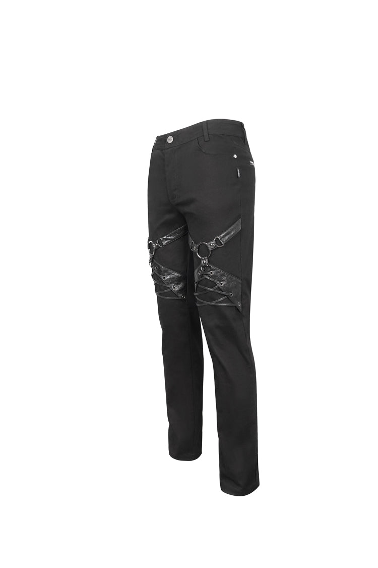 Black Thigh Position Buckle Splice Men's Punk Pants