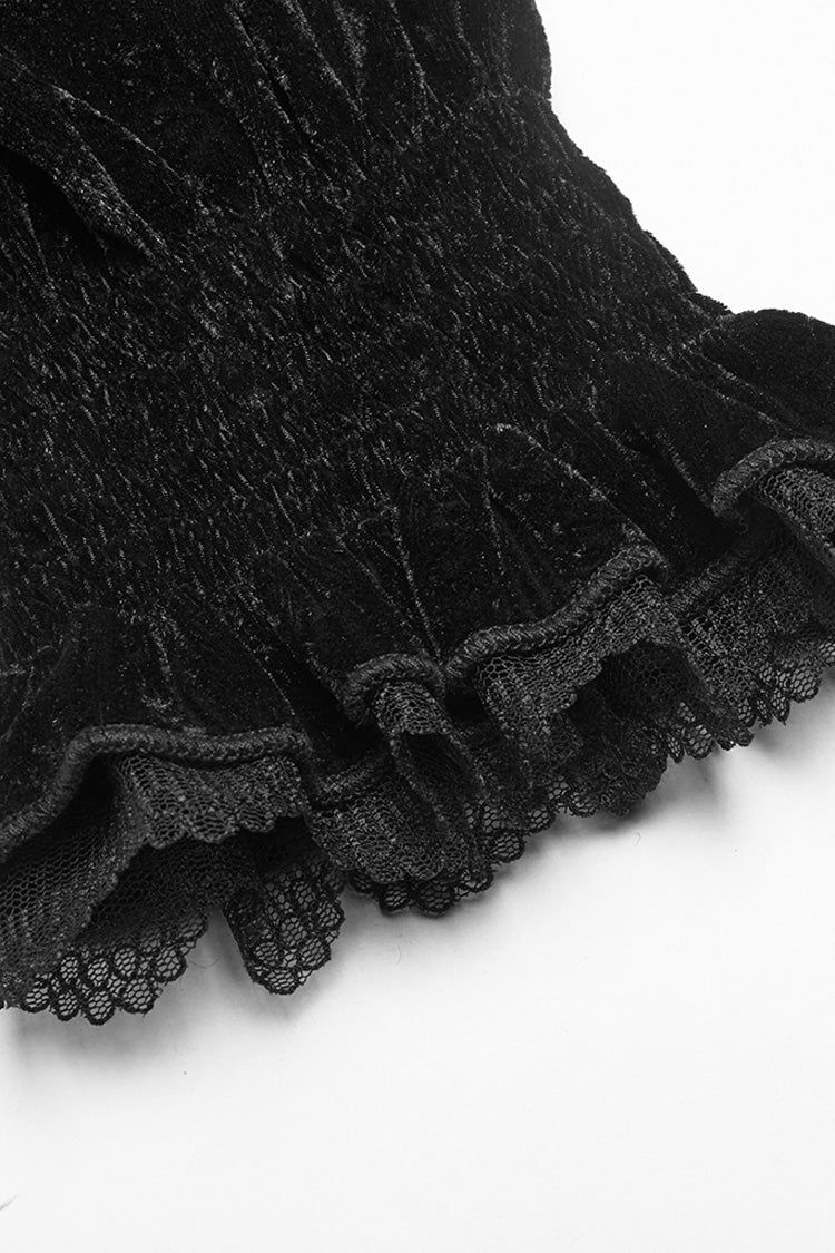 Black Stand Collar Long Sleeves Embroidery Floral Lace Women's Gothic Tops