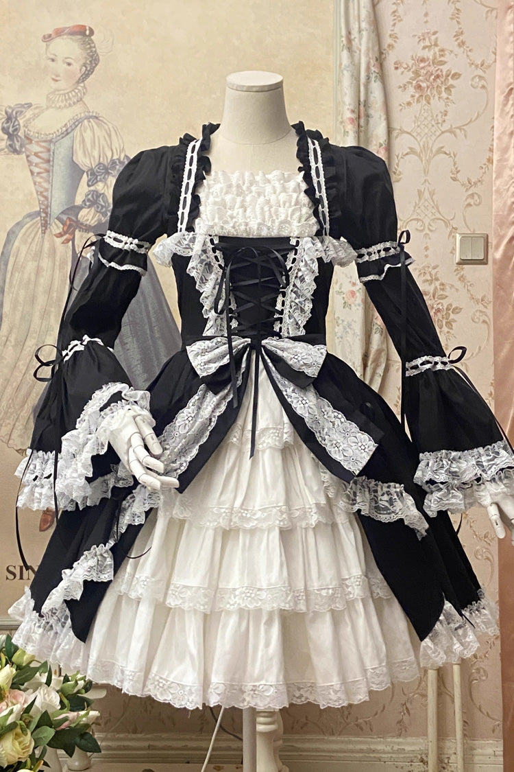 [Miss Rella] Short Sleeves Multi-Layered Ruffle Cardigan Bowknot Lace-Up Sweet Lolita Dress 9 Colors