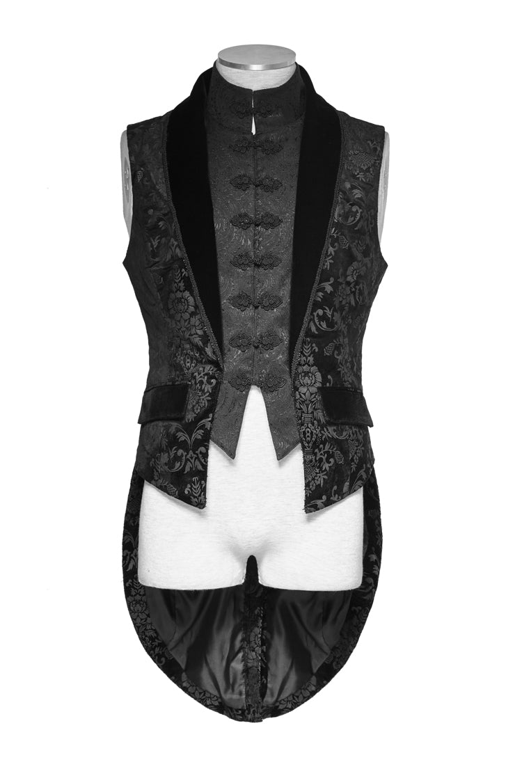 Black Victorian Swallow Tail Sleeveless Print Mens Gothic Vest