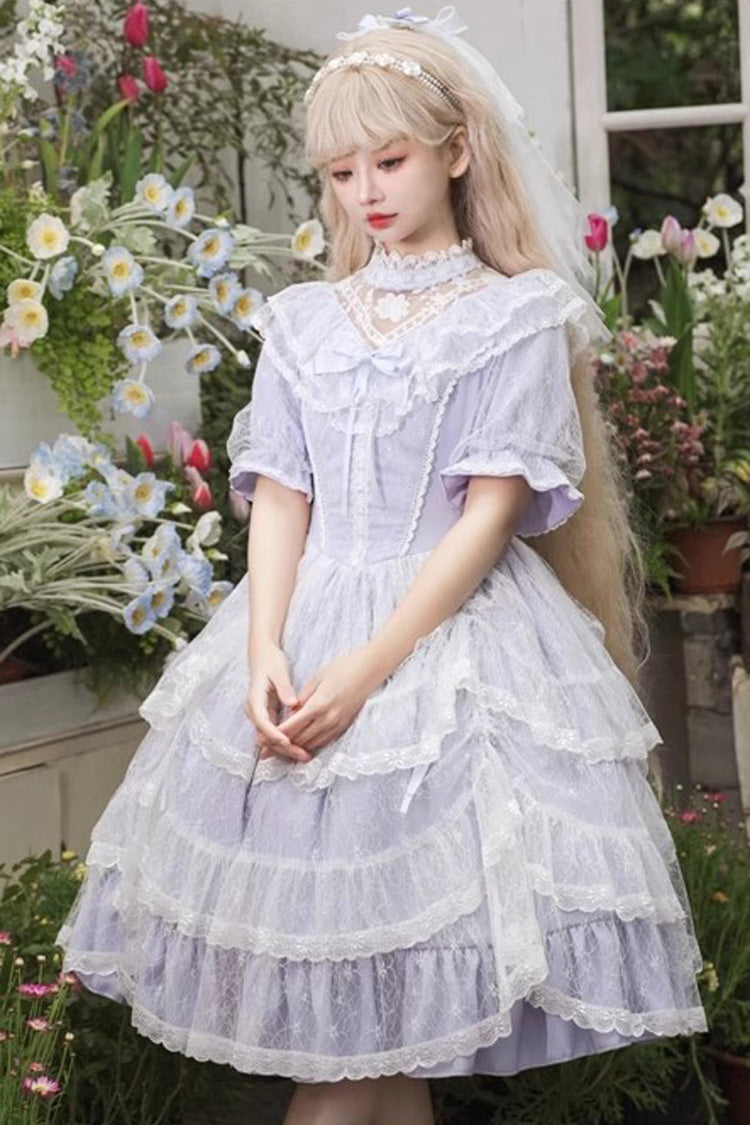 Purple Iris Love Multi-layer Jacquard Bowknot Sweet Elegant Princess Lolita OP Dress