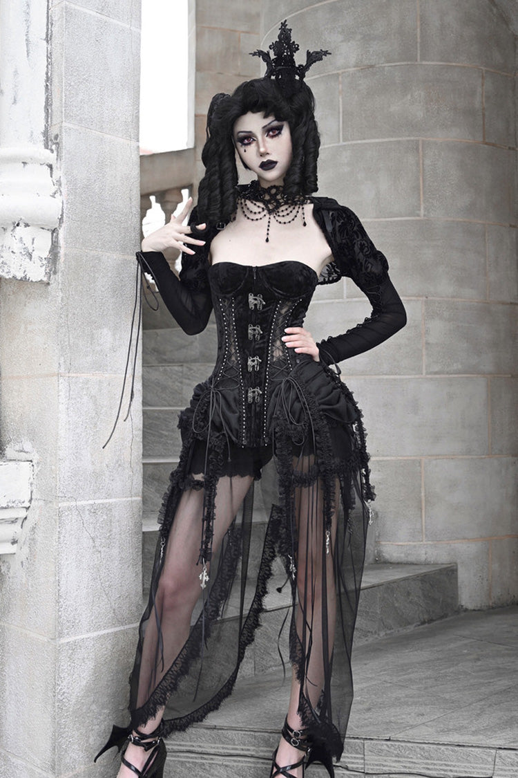 Black [Hell Alice] Hollow Lace-Up Fishbone Gothic Lolita Dress Corset
