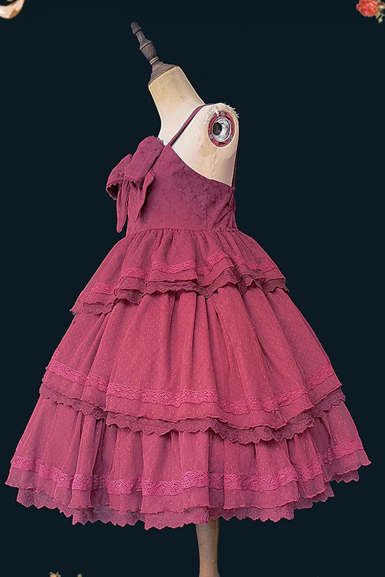 Wine Solid Color Tower of Dawn Bowknot Sleeveless Ruffle Sweet Lolita Dress