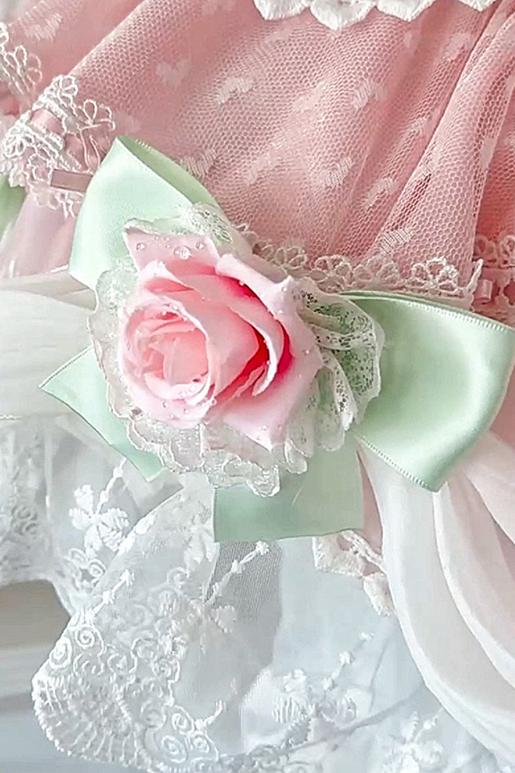 Pink [Honey Rose] Sleeveless Ruffle Embroidery Bowknot Lace Pearl Sweet Lolita Jsk Dress