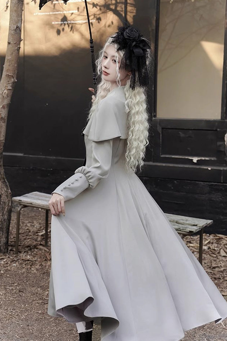 Grey [Thirteenth Evening] Long Sleeves Slim Gothic Elegant Lolita Dress