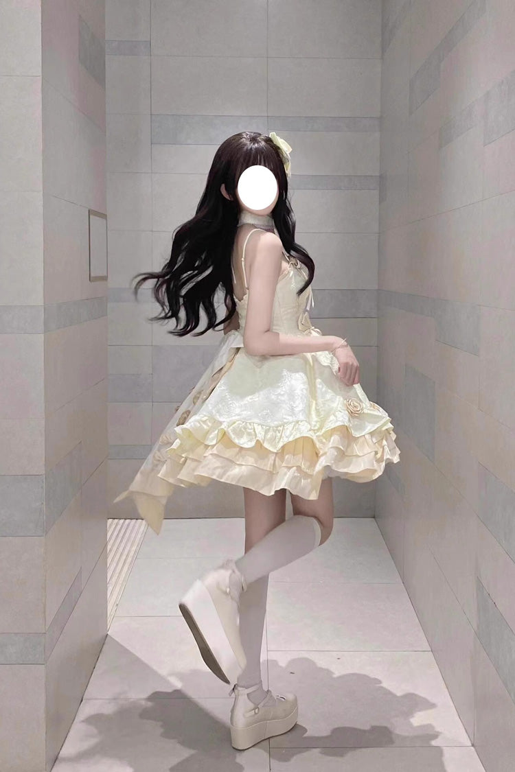 Apricot Print Ruffle Bowknot Sweet Princess Lolita Jsk Dress