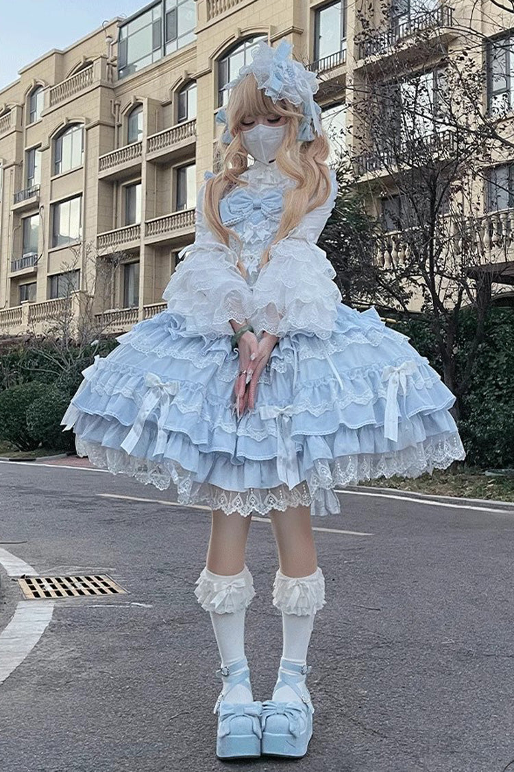 Süßes mehrlagiges Rüschen-Schleifen-Spitzen-Prinzessinnen-Ballett-Lolita-JSK-Kleid 4 Farben