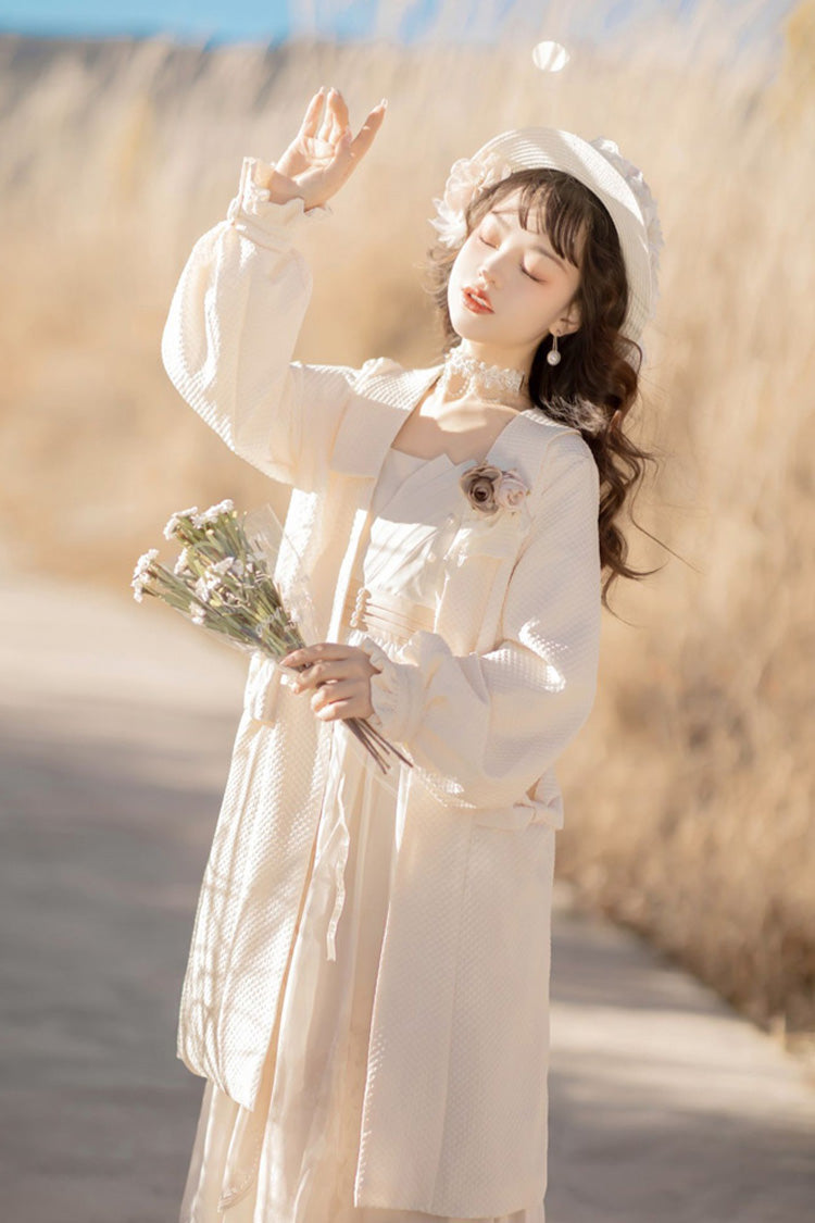 White Chinese Style Bronzing Flower Embroidery Sweet Lolita Jsk Dress