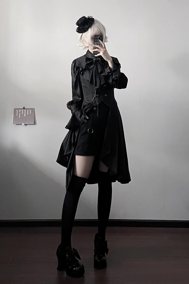Black [Moonstone] Sleeveless Ruffle Ouji Gothic Prince Lolita Long Vest