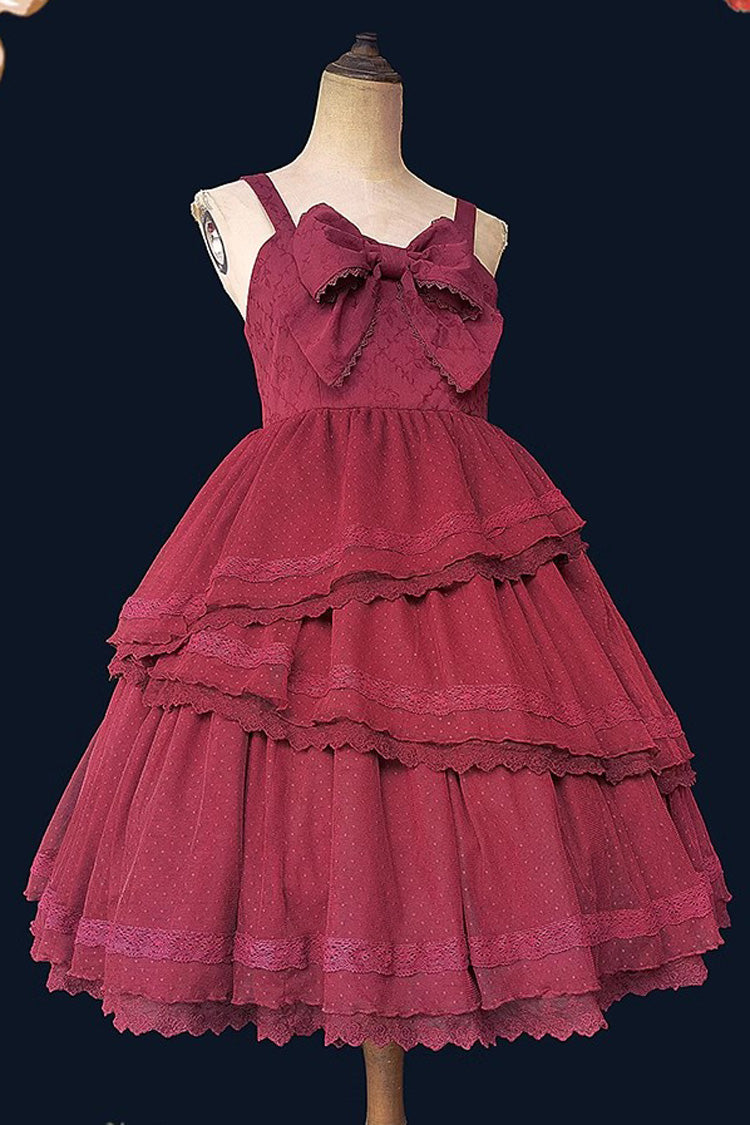 Wine Solid Color Tower of Dawn Bowknot Sleeveless Ruffle Sweet Lolita Dress