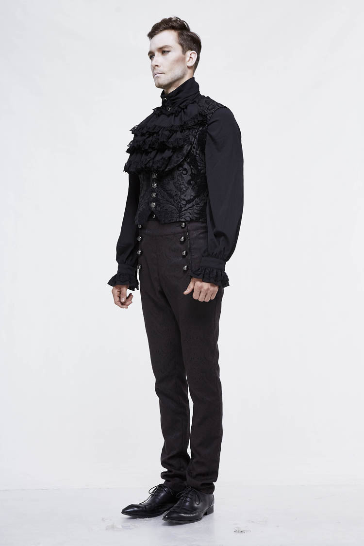 Black Metal Mushroom Button Waist Loop Jacquard Short Men's Gothic Waistcoat
