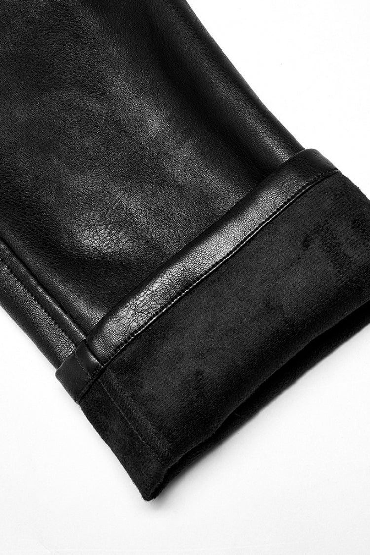 Black Faux Leather Detachable Metal Side Straps Men's Steampunk Pants
